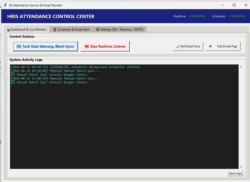 ZK Biometric Attendance Service & Control Center